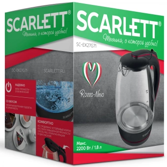 Чайник электрический Scarlett SC-EK27G71 1.8л. 2200Вт черный/красный корпус: стекло - купить недорого с доставкой в интернет-магазине