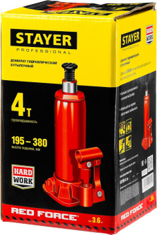 Домкрат Stayer Red Force 43160-4_z01 бутылочный гидравлический красный - купить недорого с доставкой в интернет-магазине