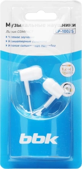 Наушники внутриканальные BBK EP-1002S 1.2м белый проводные в ушной раковине (EP-1002S (W)) - купить недорого с доставкой в интернет-магазине