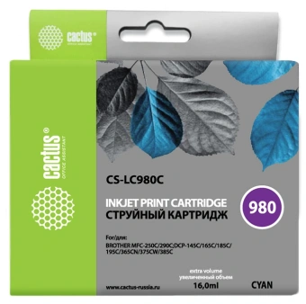 Картридж струйный Cactus CS-LC980C голубой (16мл) для Brother DCP-145C/165C/MFC-250C/290C с чипом - купить недорого с доставкой в интернет-магазине