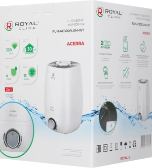 Увлажнитель воздуха Royal Clima RUH-AC300/4.0M-WT 25Вт (ультразвуковой) белый/серый - купить недорого с доставкой в интернет-магазине