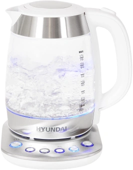 Чайник электрический Hyundai HYK-G4033 1.7л. 2200Вт белый/серебристый корпус: стекло - купить недорого с доставкой в интернет-магазине