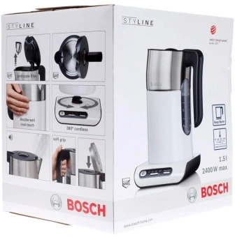 Чайник электрический Bosch TWK8611P 1.5л. 2400Вт белый/серебристый корпус: пластик/металл - купить недорого с доставкой в интернет-магазине