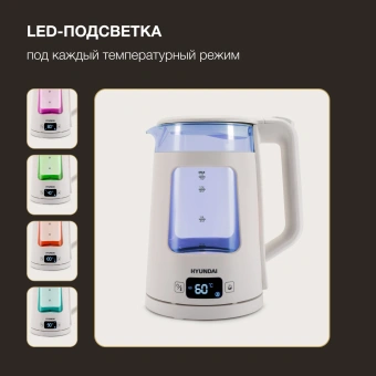 Чайник электрический Hyundai HYK-G9407 1.7л. 2200Вт белый корпус: стекло - купить недорого с доставкой в интернет-магазине