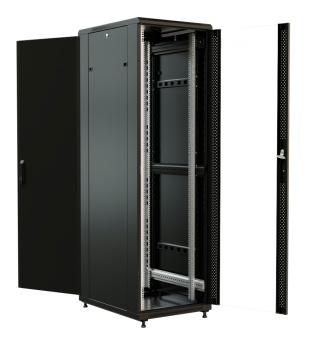 Шкаф серверный WRline (WR-TT-2261-AS-RAL9004) напольный 22U 600x1000мм пер.дв.стекл задн.дв.стал.лист 2 бок.пан. 800кг черный 910мм 1166мм IP20 сталь - купить недорого с доставкой в интернет-магазине