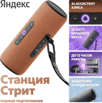 Умная колонка Yandex Стрит Алиса оранжевый 30W 2.0 BT/Wi-Fi 10м 3300mAh (YNDX-00030ORG) - купить недорого с доставкой в интернет-магазине