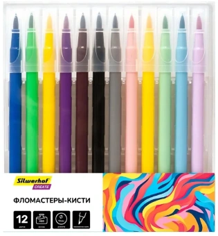 Фломастеры Silwerhof Create 10мм 169мм кисть Вентилируемый 12цв. пакет с европодвесом - купить недорого с доставкой в интернет-магазине