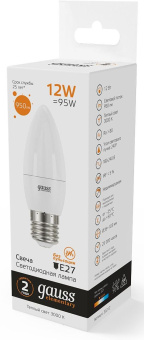 Лампа светодиодная Gauss Elementary 30212 12Вт цок.:E27 свеча 220B св.свеч.бел.теп. (упак.:10шт) - купить недорого с доставкой в интернет-магазине