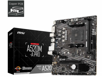 Материнская плата MSI A520M-A PRO Soc-AM4 AMD A520 2xDDR4 mATX AC`97 8ch(7.1) GbLAN RAID+DVI+HDMI - купить недорого с доставкой в интернет-магазине