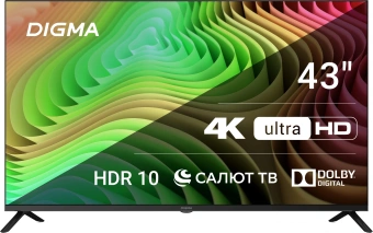 Телевизор LED Digma 43" DM-LED43UBB40 Салют ТВ Frameless Metal черный 4K Ultra HD 60Hz DVB-T DVB-T2 DVB-C DVB-S DVB-S2 USB WiFi Smart TV - купить недорого с доставкой в интернет-магазине