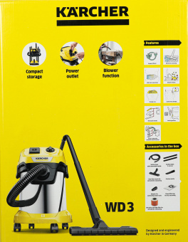 Строительный пылесос Karcher WD 3 P S V-17/4/20 1000Вт (уборка: сухая/сбор воды) желтый - купить недорого с доставкой в интернет-магазине