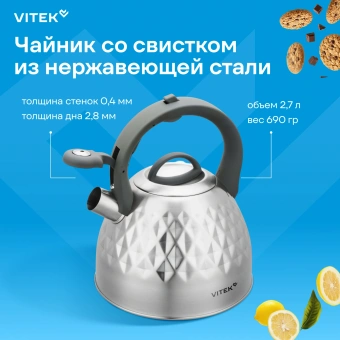 Чайник металлический Vitek Вкус жизни VT-WK1210 2.8л. стальной - купить недорого с доставкой в интернет-магазине