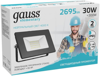 Прожектор уличный Gauss Elementary 613100230 светодиодный 30Втчерный - купить недорого с доставкой в интернет-магазине