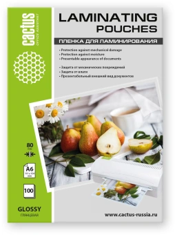 Пленка для ламинирования Cactus 80мкм A6 (100шт) глянцевая 111x154мм CS-LPGА680100 - купить недорого с доставкой в интернет-магазине