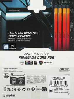Память DDR5 48GB 6400MHz Kingston KF564C32RSA-48 Fury Renegade XMP RGB RTL Gaming PC5-51200 CL32 DIMM 288-pin 1.4В dual rank с радиатором Ret - купить недорого с доставкой в интернет-магазине