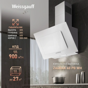 Вытяжка каминная Weissgauff Zaurak 60 PB белый управление: кнопочное (1 мотор) - купить недорого с доставкой в интернет-магазине