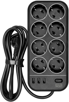 Сетевой фильтр Powercom SP-08 USB03AB 1,8 m 1.8м (8 розеток) черный (коробка) - купить недорого с доставкой в интернет-магазине