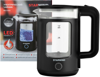 Чайник электрический Starwind SKG1053 1.7л. 1800Вт черный корпус: стекло - купить недорого с доставкой в интернет-магазине