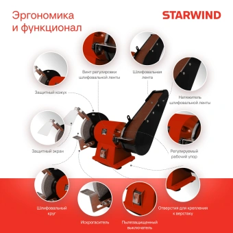 Электроточило Starwind BGB150-400 400Вт 2950об/мин d=150мм t=16мм - купить недорого с доставкой в интернет-магазине
