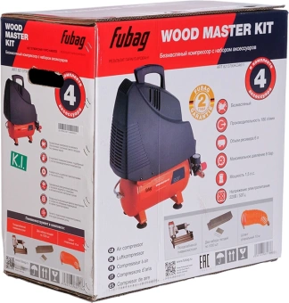 Компрессор поршневой Fubag Wood Master Kit безмасляный 180л/мин 6л 1100Вт красный/черный - купить недорого с доставкой в интернет-магазине
