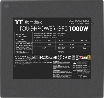 Блок питания Thermaltake ATX 1000W Toughpower GF3 Gen.5 80+ gold 24pin APFC 135mm fan 12xSATA Cab Manag RTL - купить недорого с доставкой в интернет-магазине