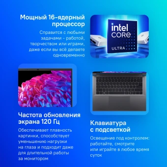 Ноутбук Acer Swift X 14 SFX14-72G-72DH Core Ultra 7 155H 32Gb SSD1Tb NVIDIA GeForce RTX4070 8Gb 14.5" OLED WQXGA+ (2880x1800) Windows 11 Home metall WiFi BT Cam (NX.KTUCD.001) - купить недорого с доставкой в интернет-магазине