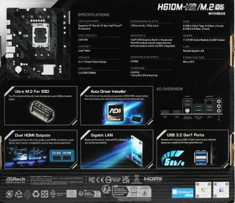 Материнская плата Asrock H610M-H2/M.2 D5 Soc-1700 Intel H610 2xDDR5 mATX AC`97 8ch(7.1) GbLAN+HDMI - купить недорого с доставкой в интернет-магазине