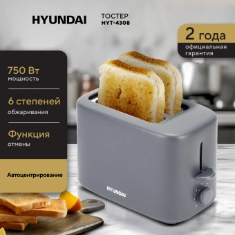 Тостер Hyundai HYT-4308 750Вт серый - купить недорого с доставкой в интернет-магазине
