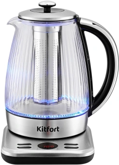 Чайник электрический Kitfort КТ-6711 1.7л. 2200Вт серебристый/черный корпус: пластик/стекло - купить недорого с доставкой в интернет-магазине