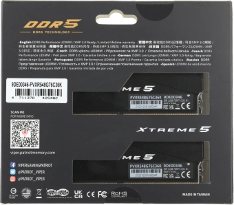 Память DDR5 2x24GB 7600MHz Patriot PVXR548G76C36K Viper Xtreme 5 RGB RTL Gaming PC5-60800 CL36 DIMM 288-pin 1.45В с радиатором Ret - купить недорого с доставкой в интернет-магазине