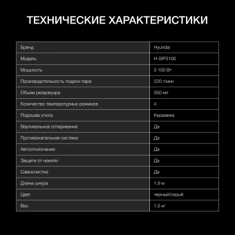 Утюг Hyundai H-SIP3100 3100Вт серый/серебристый - купить недорого с доставкой в интернет-магазине