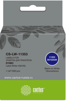 Этикетки Cactus CS-LW-11353 сег.:25x13мм черный белый 1000шт/рул Dymo Label Writer 450/4XL - купить недорого с доставкой в интернет-магазине