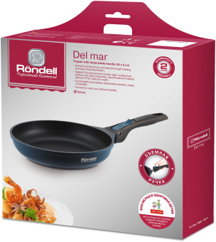 Сковорода Rondell Del mar RDA-1847 круглая 24см покрытие: Xylan Plus ручка съемная (без крышки) синий - купить недорого с доставкой в интернет-магазине
