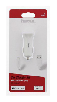 Автомобильное зар./устр. Hama H-183291 1A кабель Apple Lightning белый (00183291) - купить недорого с доставкой в интернет-магазине