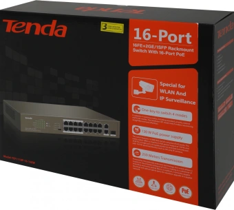 Коммутатор Tenda TEF1118P-16-150W (L2) 16x100Мбит/с 2x1Гбит/с 1SFP 16PoE 130W неуправляемый - купить недорого с доставкой в интернет-магазине