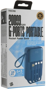 Мобильный аккумулятор Tecno Pocket S201 20000mAh 2.4A синий - купить недорого с доставкой в интернет-магазине