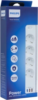 Сетевой фильтр Philips CHP4346WC/51 5м (4 розетки) белый (коробка) - купить недорого с доставкой в интернет-магазине