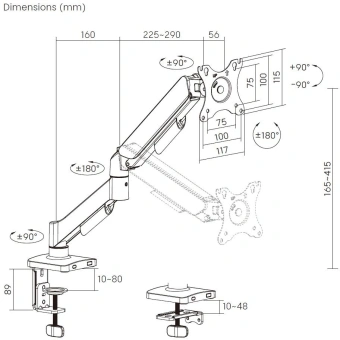 Кронштейн для мониторов Cactus CS-VM-MD-70-BK черный/белый 17"-32" макс.9кг настольный поворот и наклон - купить недорого с доставкой в интернет-магазине