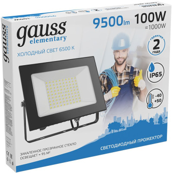 Прожектор уличный Gauss Elementary 613100100 светодиодный 100Втчерный - купить недорого с доставкой в интернет-магазине