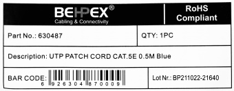 Патч-корд cat.5E stranded molded 0.5м синий RJ-45 (m)-RJ-45 (m) - купить недорого с доставкой в интернет-магазине
