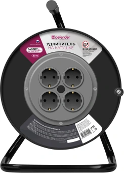 Удлинитель силовой Defender ExtR2G-01-30 (99854) 2x0.75кв.мм 4розет. 30м ПВС 6A катушка черный - купить недорого с доставкой в интернет-магазине