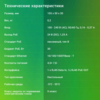 Инжектор PoE Digma DNP30W24GTBP 10/100/1000BASE-T 30Вт 100-240В(АС) - купить недорого с доставкой в интернет-магазине