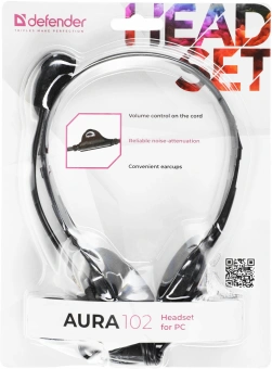Наушники с микрофоном Defender Aura 102 черный 1.8м накладные оголовье (63102) - купить недорого с доставкой в интернет-магазине