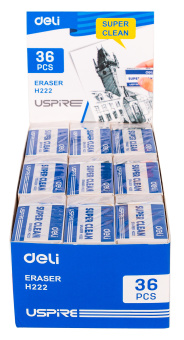 Ластик Deli EH222 Uspire прямоугольный 45х22.5х10.5мм белый индивидуальная картонная упаковка - купить недорого с доставкой в интернет-магазине