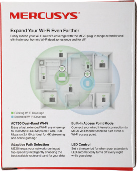 Повторитель беспроводного сигнала Mercusys ME20 AC750 10/100BASE-TX белый - купить недорого с доставкой в интернет-магазине