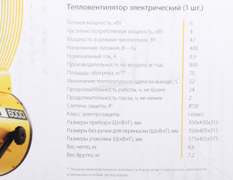 Тепловая пушка электрическая Ballu Prorab 2 BHP-P2-6 желтый/черный - купить недорого с доставкой в интернет-магазине