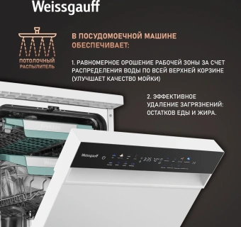 Посудомоечная машина Weissgauff DW 4539 Inverter Touch AutoOpen белый (узкая) - купить недорого с доставкой в интернет-магазине