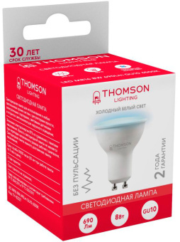 Лампа светодиодная Thomson TH-B2327 8Вт цок.:GU10 полусф. 220B 6500K св.свеч.бел.хол. MR16 (упак.:1шт) - купить недорого с доставкой в интернет-магазине