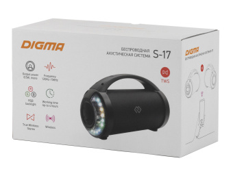 Колонка порт. Digma S-17 черный 8.5W 1.0 BT/3.5Jack/USB 10м 1500mAh - купить недорого с доставкой в интернет-магазине