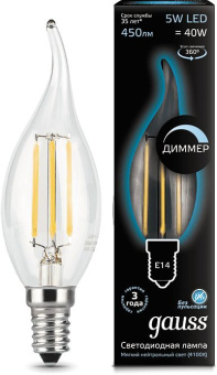 Лампа филам. Gauss Filament 5Вт цок.:E14 свеча 220B 4100K св.свеч.бел.нейт. (упак.:1шт) (104801205-D) - купить недорого с доставкой в интернет-магазине